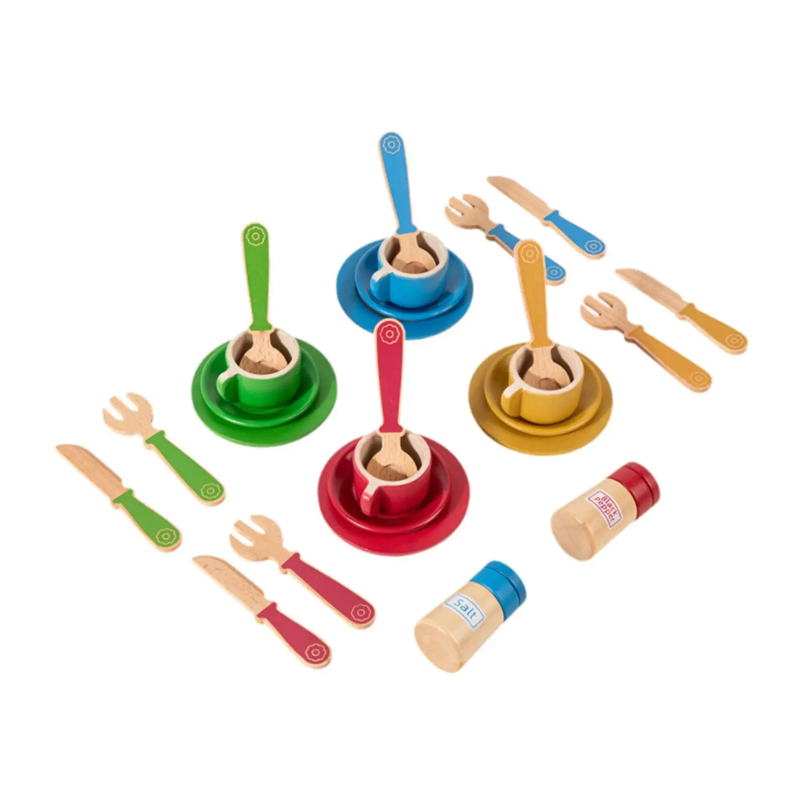 Wooden Play Dishes and Plates Role Play Pretend Play Creative Cooking Toys for Children Boys Girls 3 4 5 Year Old Birthday Gift