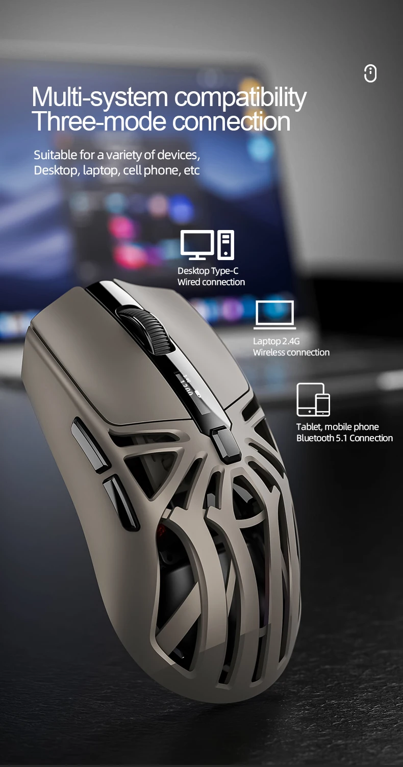 SMAILWOLF RS8 Bluetooth Kabellose 2,4G Gaming-Maus Drei-Modus Leichtgewicht PAW3311 E-Sports-Spiel 1K Rücklaufrate 10000DPI Computer – Detail 4