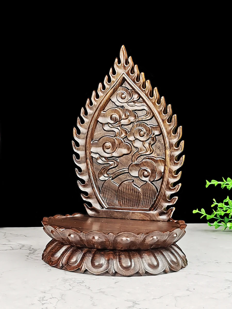 Solid wood lotus platform, Buddha statue base heightened, with screen Bodhisattva offering platform, oval small ebony lotus seat