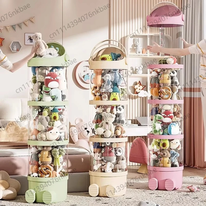 Transparent Multi-Layer Doll Storage Box, Portable Clear Container for Kids Plush & Doll Sorting & Organization