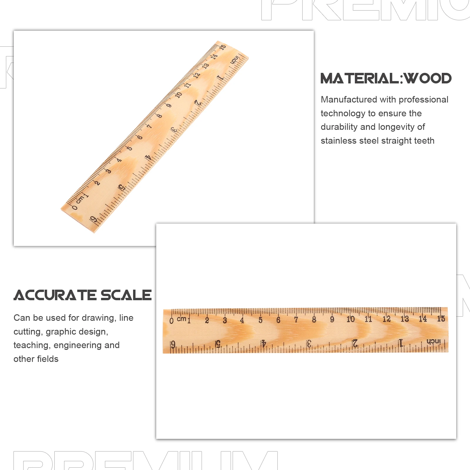 

20pcs Wooden 30cm School Measuring Drawing Straight Ruler for Office Engineering Teaching Durable Lightweight for Artists