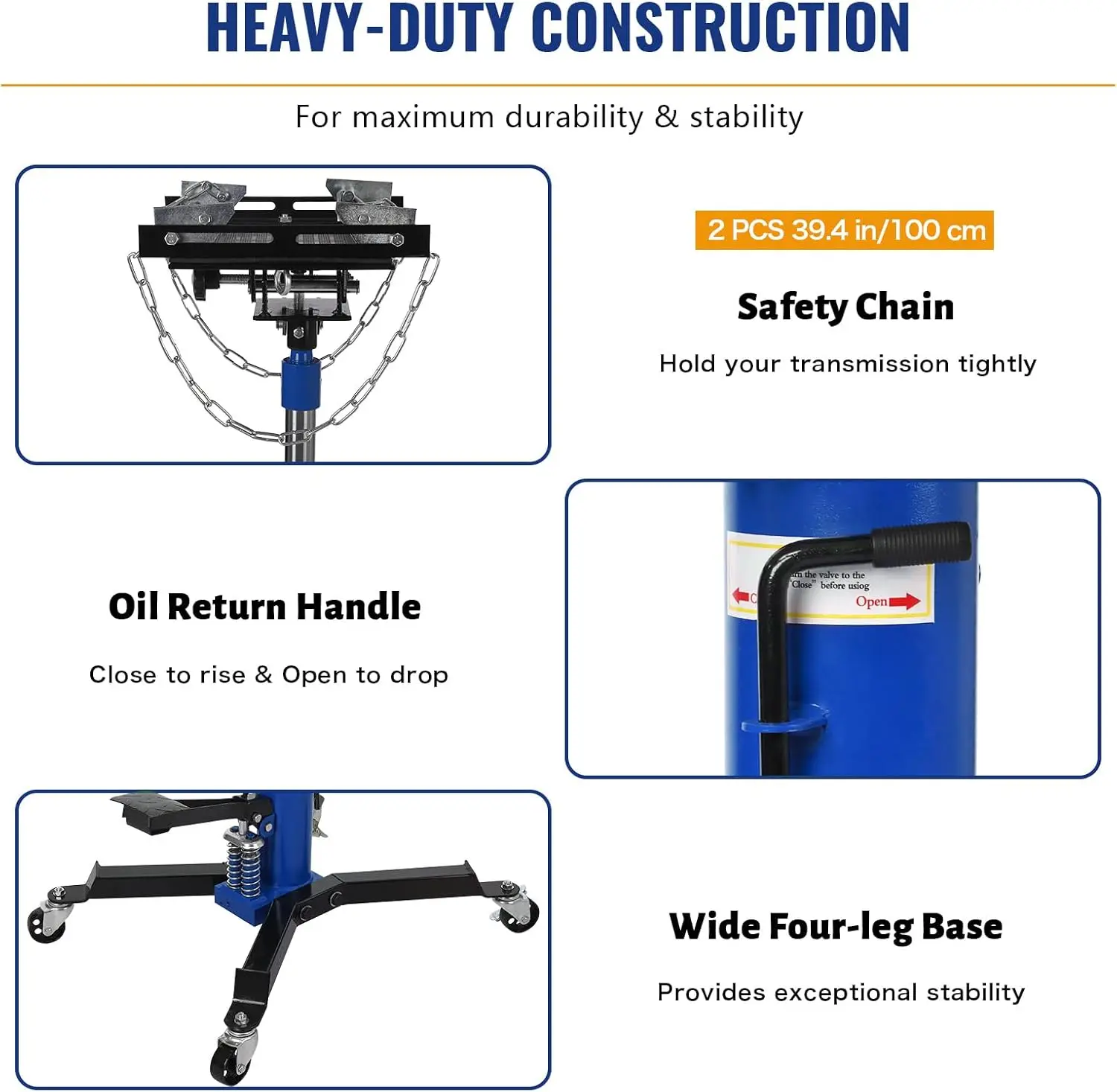 Transmission Jack Lift 1322Lbs, Dual-Column Plunger 2 Stage Adjustable Telescoping Hydraulic Transmission Jack 360° Swivel Wheel