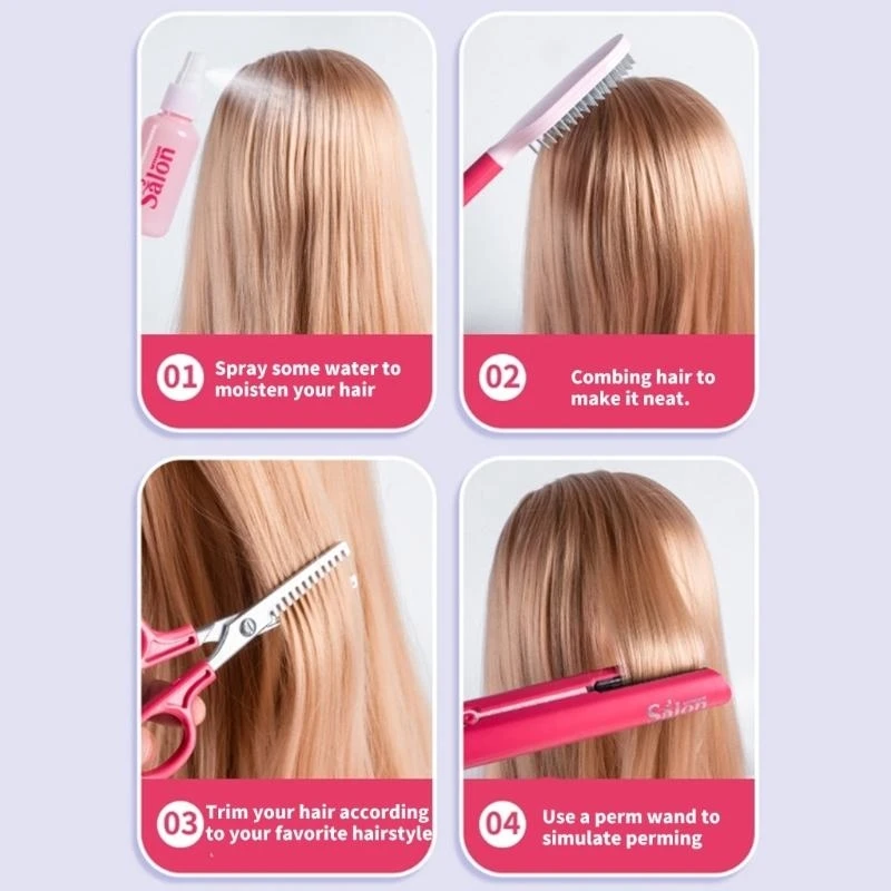 Creative 36 Pieces/Set Beauty Salon Hair Styling Set for Little Girl with Apron Hairclip Interactive Pretend Plate Plate Toy