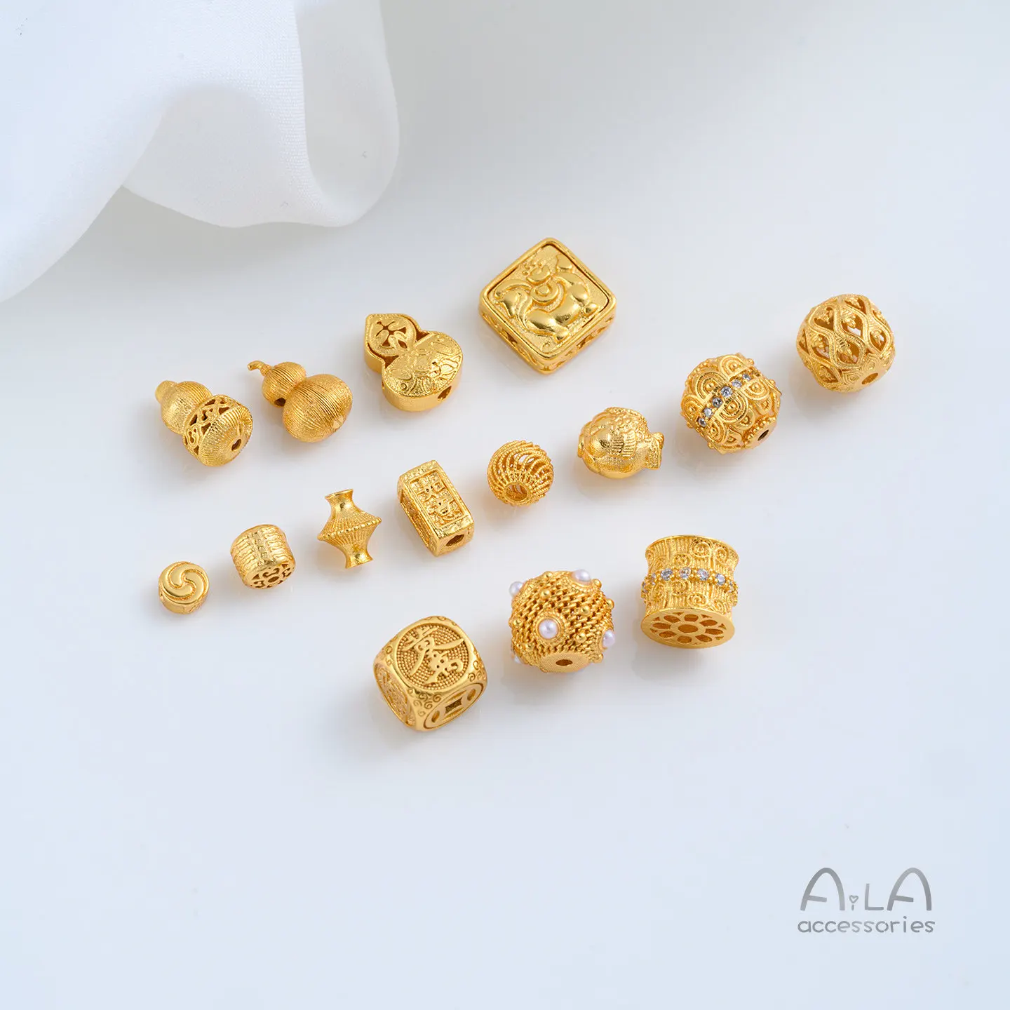 1PCS Brushed Texture Gourd Beads 24K Gold Plated Fortune Design Handmade Jewelry Parts