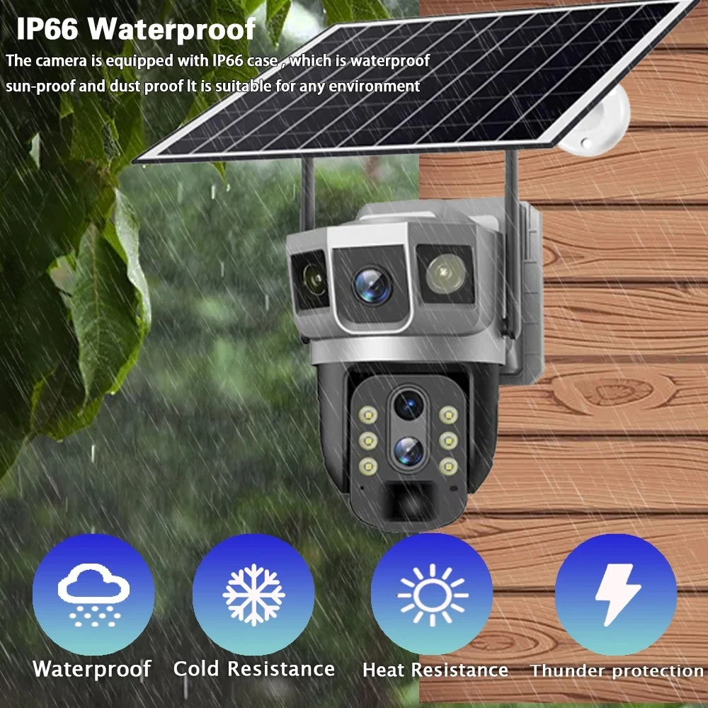 3 Lens 12MP Solar Camera Vigilancia Wifi Outdoor Surveillance Camaras de de Seguridad 4G LTE Wireless Cctv Smart Home Monitor