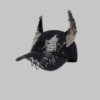 Celebrity-Inspired Niche Rabbit Ear Denim Ripped Baseball Cap Washed Graffiti Hip-Hop Sun Hat Trendy Cap - Image 4
