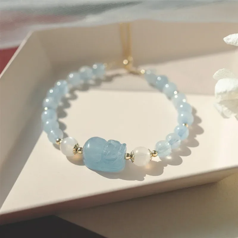 

PI Sulan bao 6mm bracelet blue moonstone crystal hand string to send bestie gift elegant fashion atmosphere women girlfriend hot