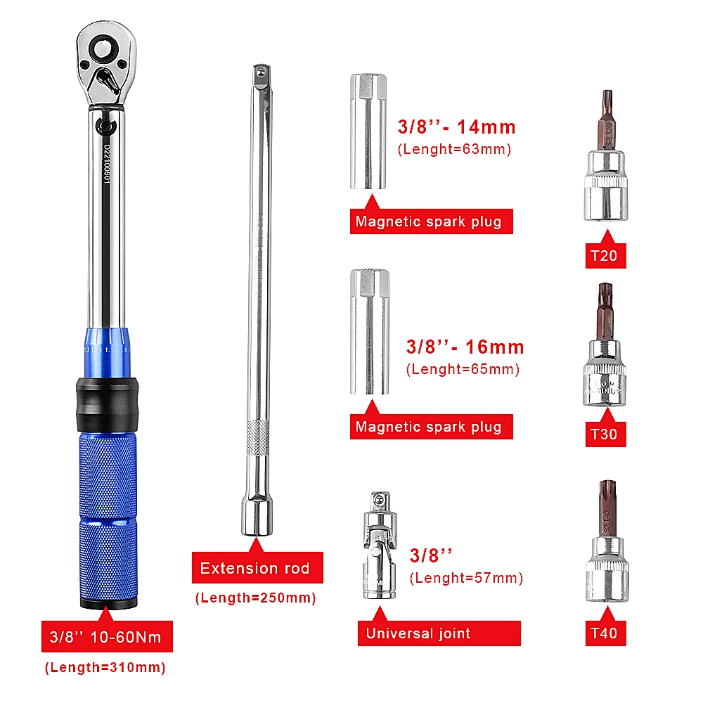 WOZOBUY 3/8-inch Drive Click Torque Wrench Set Dual-Direction Adjustable 90-tooth Torque Wrench with Buckle ( 2-60Nm)