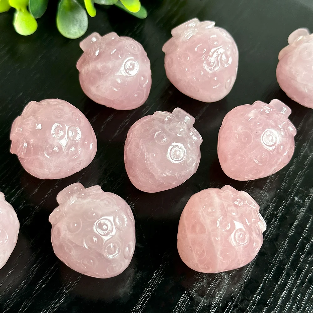 1pc Natural Rose Quartz Strawberry Carving Hand Carved Romantic Special Valentine\'s Day Christmas Gifts,Crystal Fruit Carving Ho