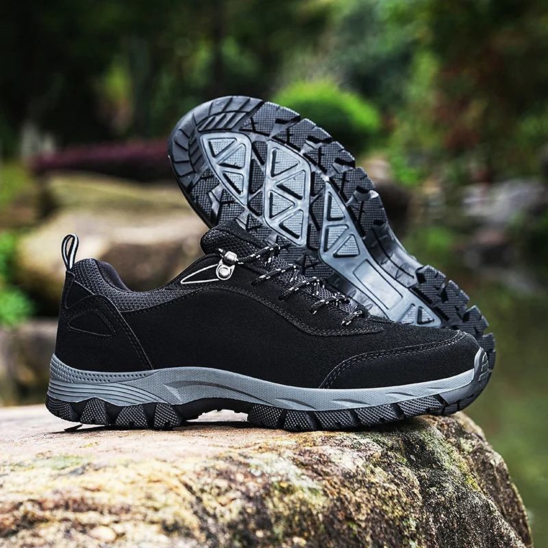 HIKEUP erkekler yürüyüş ayakkabıları Mesh Trekking Sneakers nefes dayanıklı giyilebilir dağ tırmanma Trail koşu açık ayakkabı