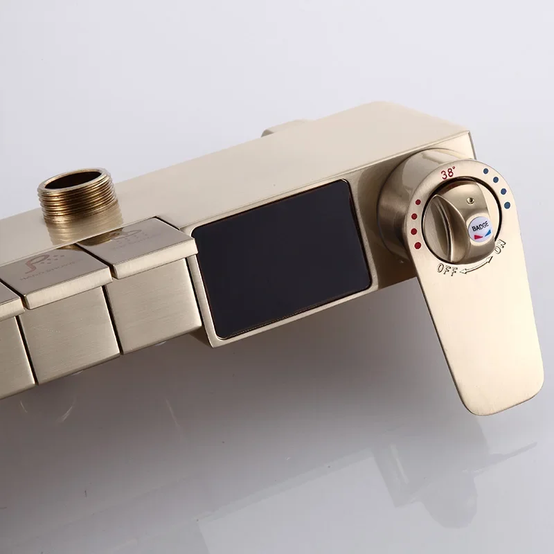 Imagem -04 - Ouro Escovado Sistema de Chuveiro do Banheiro Digital de Cabeça de Chuveiro Bronze Torneira do Banheiro Piano Digital Conjunto de Chuveiro do Banheiro Aço Inoxidável