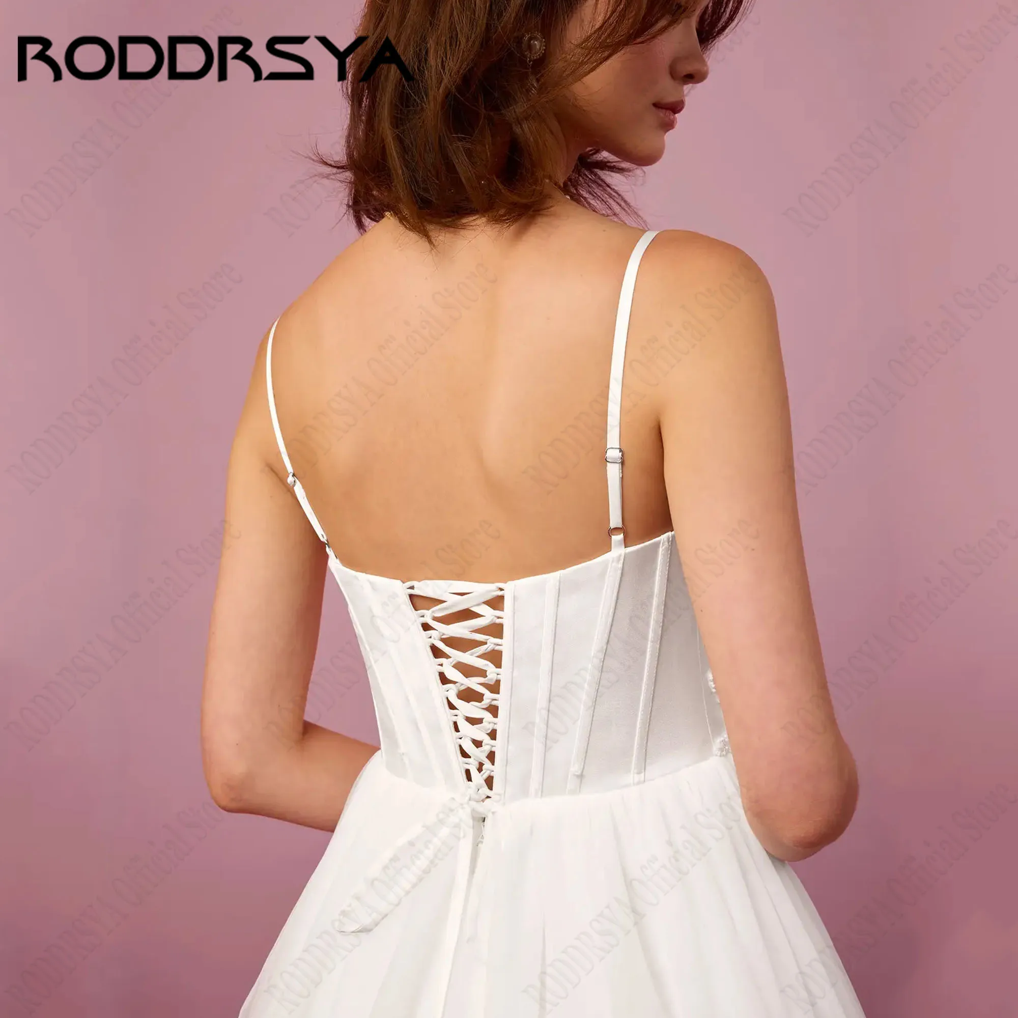 RODDRSYA A Linha Vestidos De Casamento Sem Mangas Com Arco Destacável Spaghetti Straps 3D Flor Noiva Vestidos Lace Up vestido Personalizado A linha de vestidos de casamento sem mangas com arco destacável cintas de espa