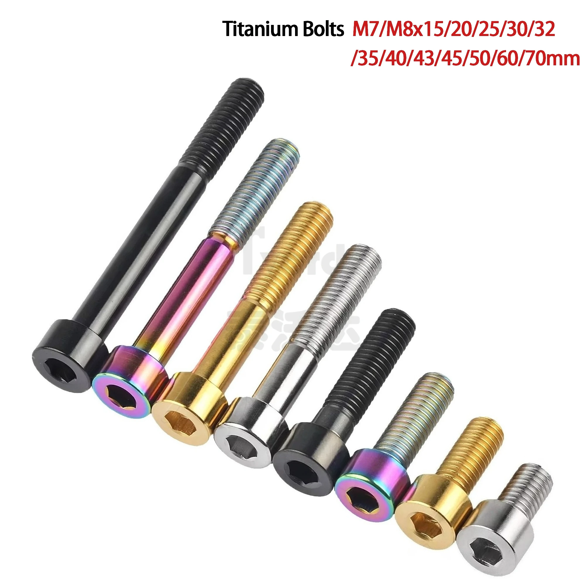 Titanium Bolt M7/M8x15 20 25 30 32 35 40 43 45 50 60 70mm Allen Key Head Ti Screws for Bicycle Motorcycle Car