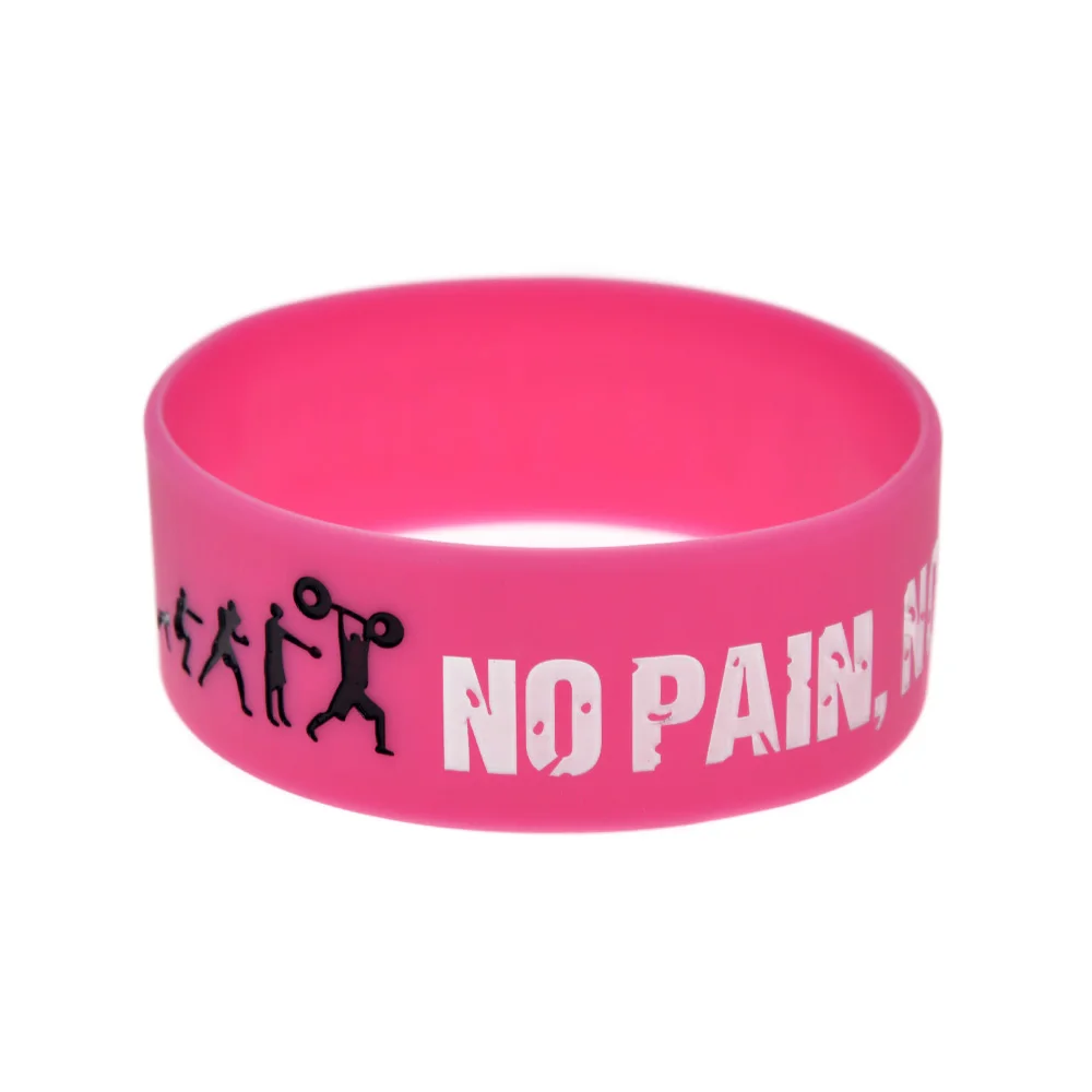 25 Stück Everybody Fit Silikonarmband „No Pain No Gain“ – inspirierendes Armband, 2,5 cm breit, schwarz und pink. – Detail 1