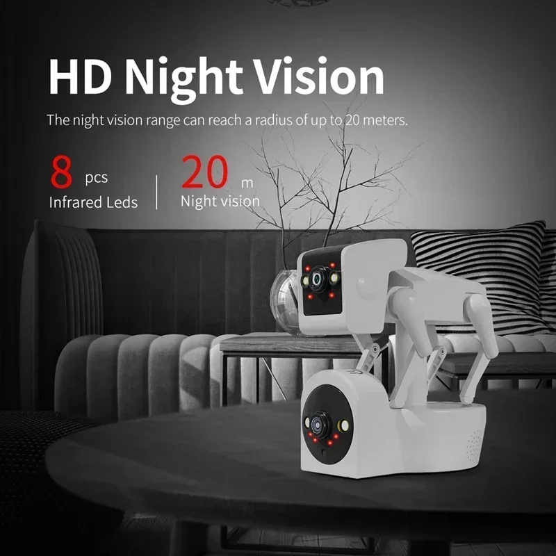 

Camera Full Color PTZ IP Dome Camera Yoosee APP AI Humanoid Detection Baby Monitor-EU Plug White Robot Dog