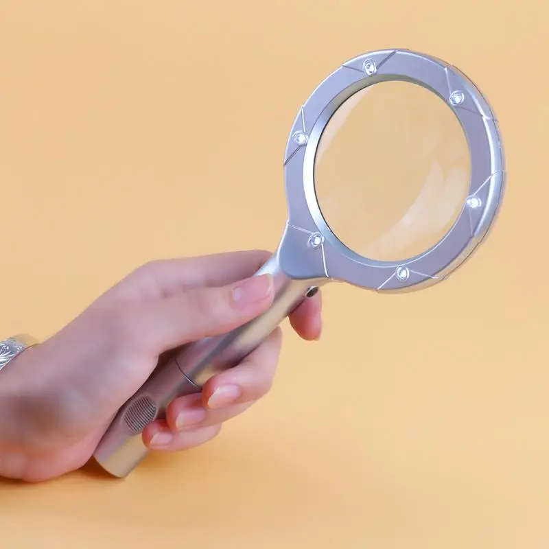 

6 Led Magnifying Glasses with Silver Frame Handheld Reading and Newspaper Appreciation Magnifying Glasses