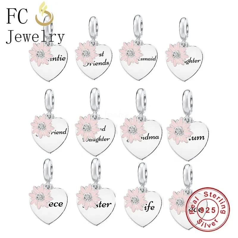 

Huoonew Fit Original Pan Charm Bracelet Real 925 Sterling Silver Pink Daisy Flower Family Bead For Making DIY Berloque 2024