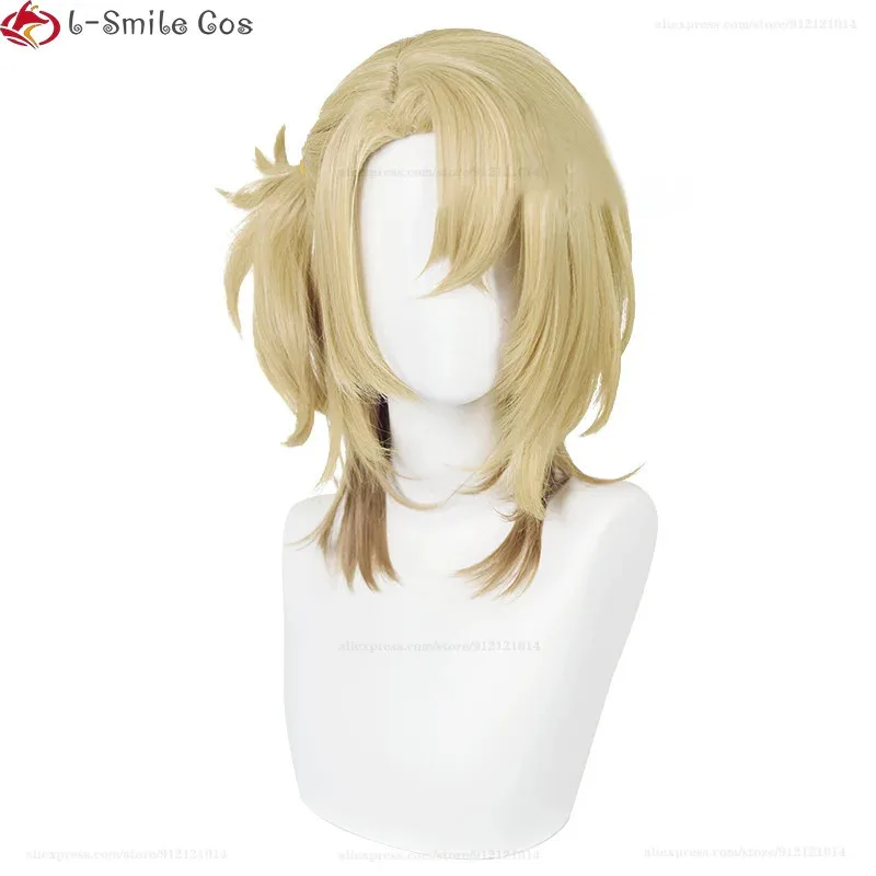 Vtuber NIJISANJI Luca Kaneshiro peluca de Cosplay amarillo dorado pelo sintético resistente al calor pelucas de fiesta de Halloween de Anime + gorro de peluca