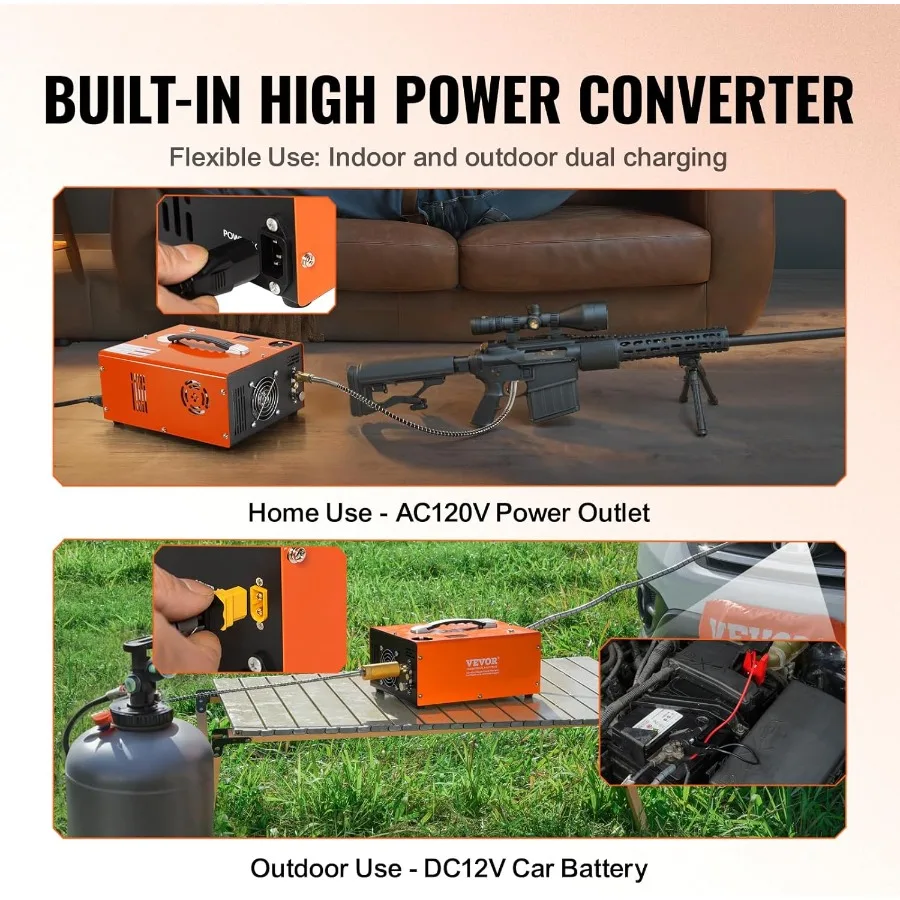 ضاغط هواء PCP محمول 4500PSI مع محول مدمج لبندقية الهواء وزجاجة الغوص وظيفة التوقف التلقائي DC12V AC120V