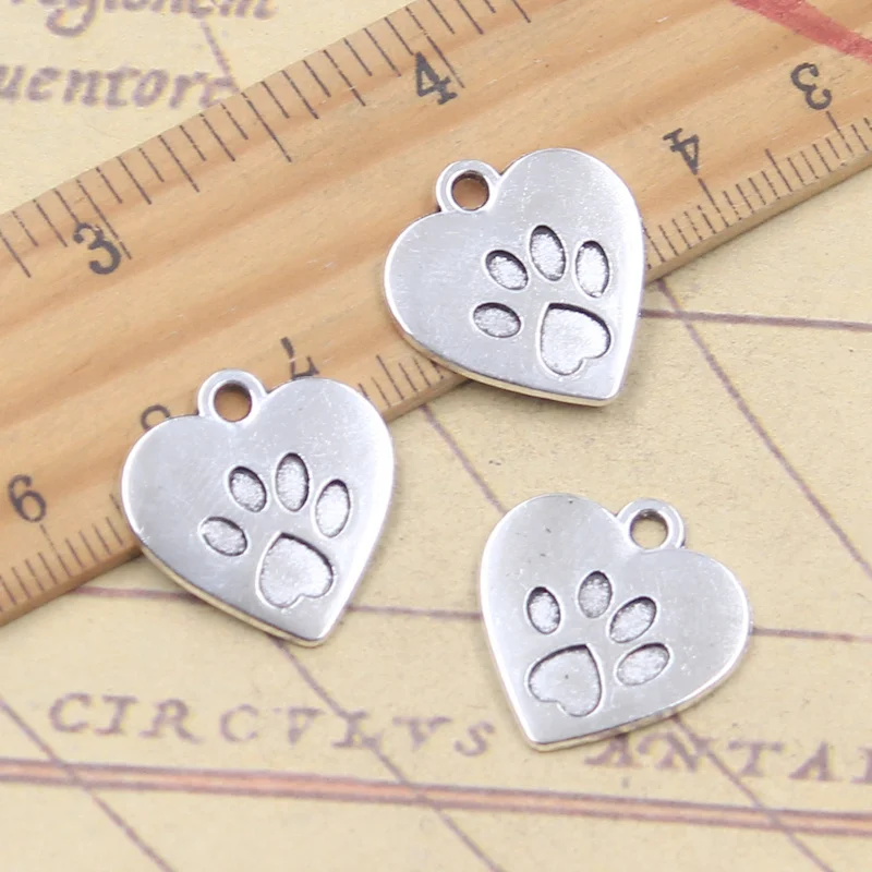 10 pçs encantos coração cão garra gato pata 19x18mm antigo prata cor pingentes fazendo diy artesanal tibetano encontrar jóias