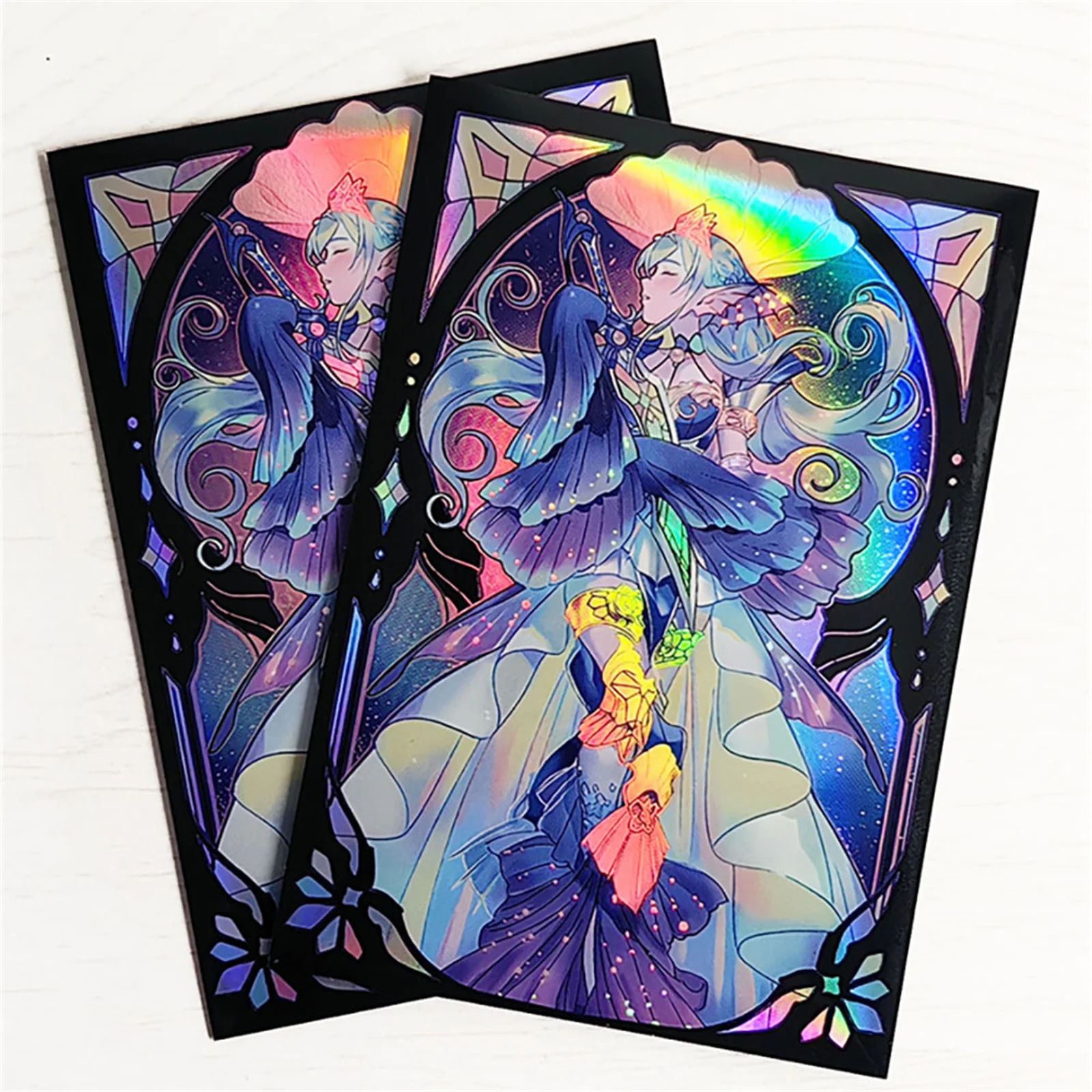 63×90mm 50 PCS Holographic Flashing Anime Card Sleeves for YGO/TCG Top Loading Board Game Card Protector