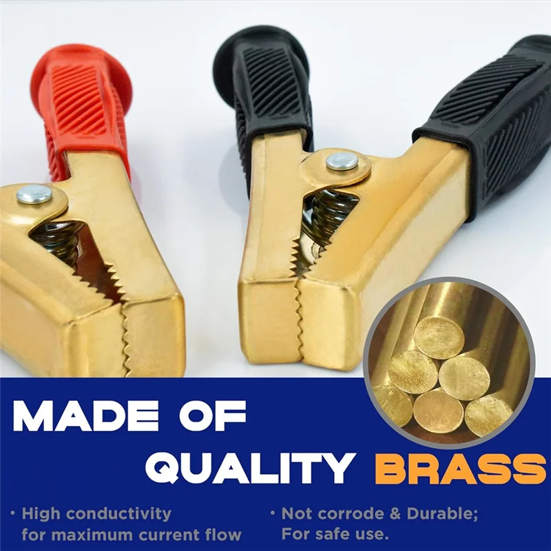 Vlag 1 Pair Battery Jumper Cable Clamps, Crocodile Clamps, 1000A Pure Brass Cable Wire Clips Suitable For Car Truck Boat