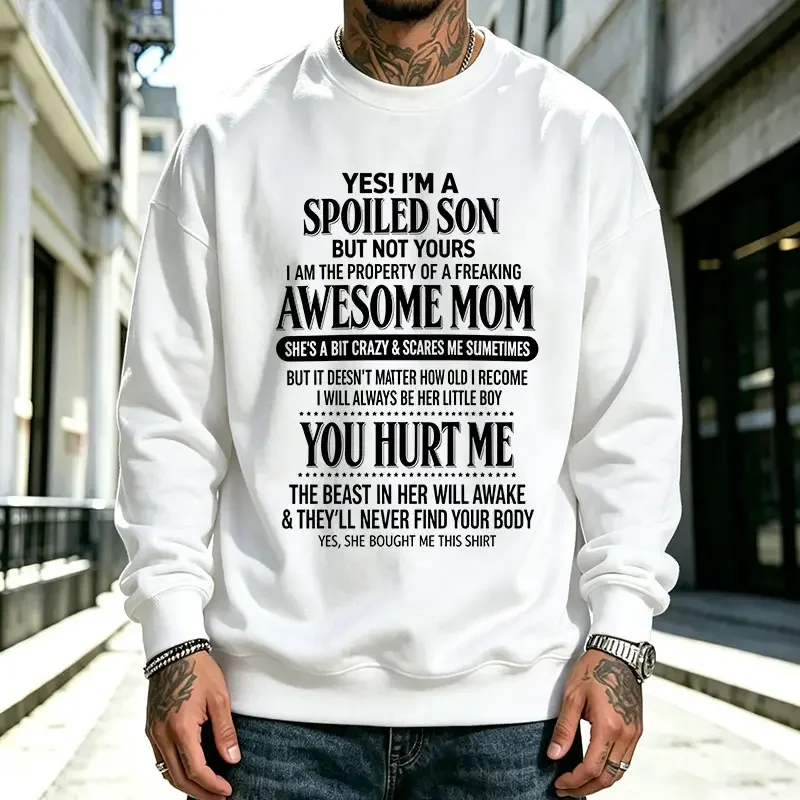 Fun “Thank You Mom” Text Print Sweatshirt | Loose Long-Sleeve Top with a Humorous Saying for Sons Spoiled by Their Mothers,sohochic