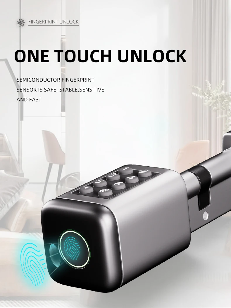 STLF Euro Standard Smart Cylinder With Tuya Blue Tooth App Adjustable Cylinder Size Electronic Password Card Key Smart Lock