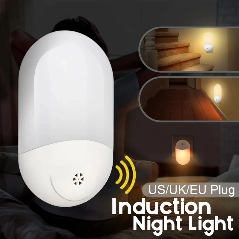 EU US Plug In LED Night Light Dusk To Dawn Photocell Sensor Wall Light Warm White Indoor Lamp For Bedside Toilet Stairs Lighting