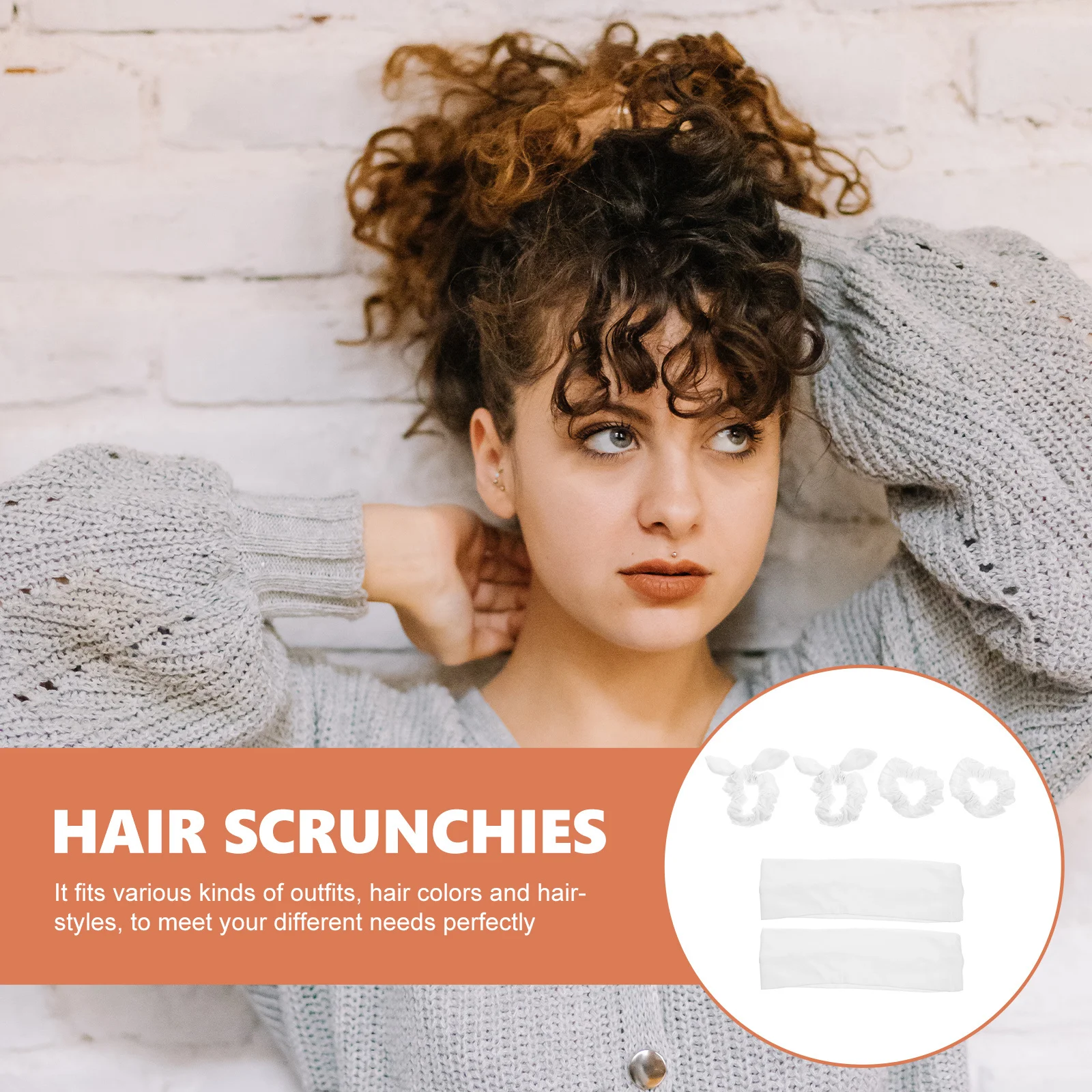 

1Set White Rabbit Ear Hair Scrunchies Stretchable Headbands for Women Girls Fashion Ponytail Holder Elegant Hair Styling Tool