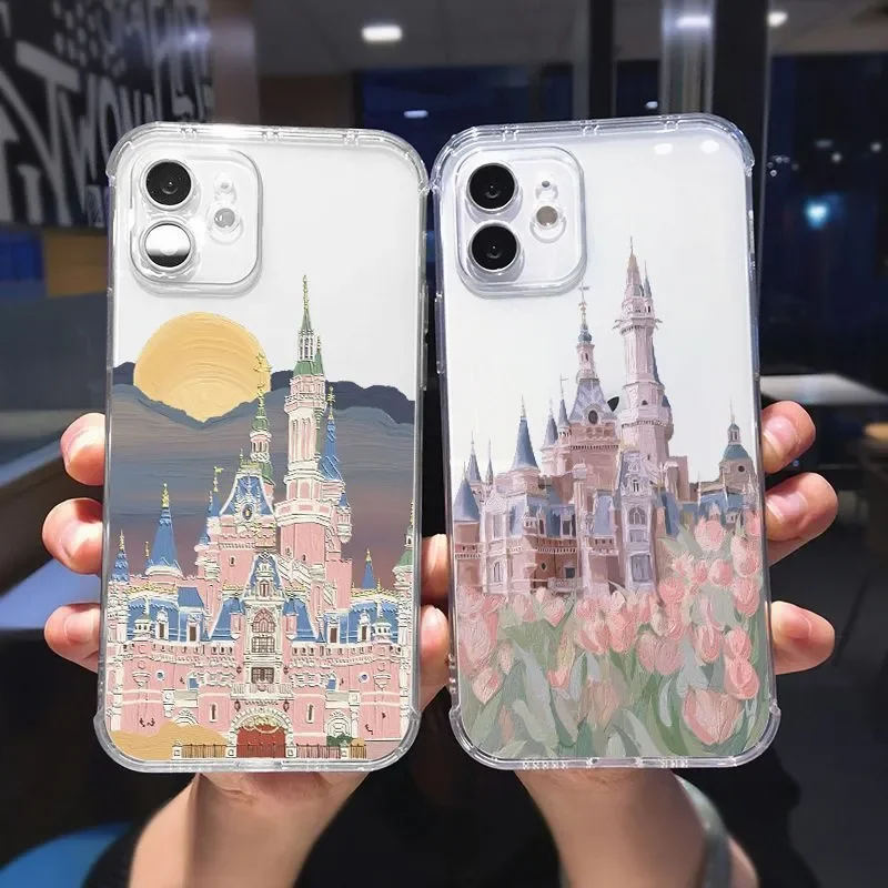 Castle Twilight Flower Sea Phone Case For iPhone Case 16 15 14 13 12 11 Pro XR XS Max 7 8 Plus Phone Shockproof Soft Y2K Cover