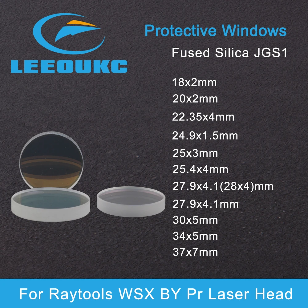 LEEOUKC Laser Protective Windows 20*2mm 24.9*1.5mm 27.9*4.1mm 30*5 36*5mm 37*7 1064nm Quartz Fused Silica For Raytools WSX By Pr