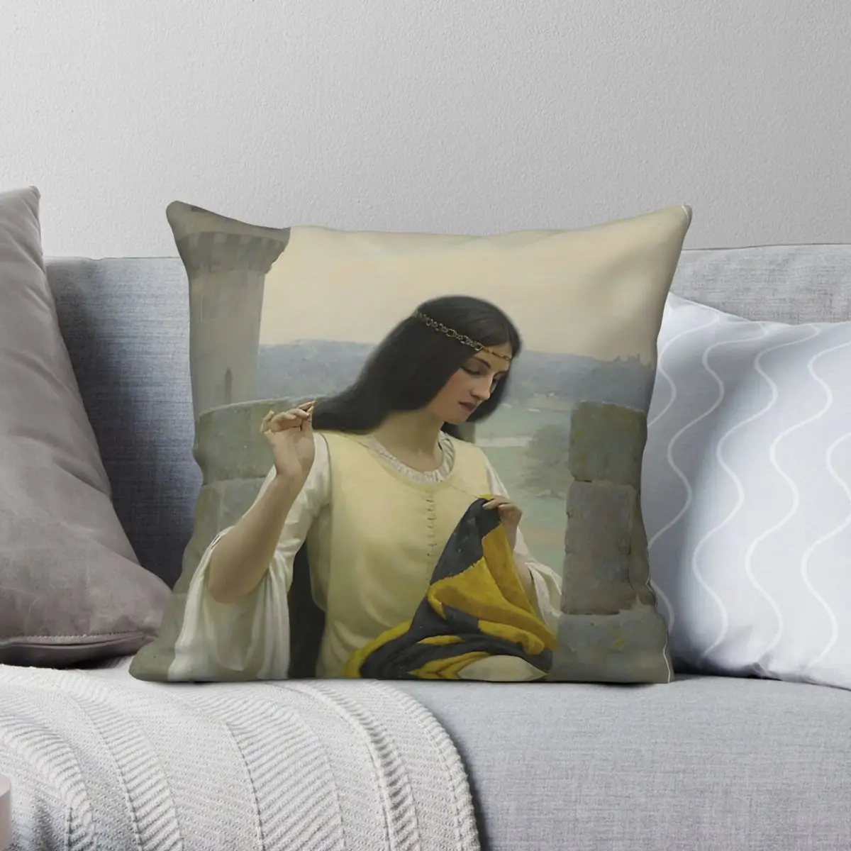 Edmund Leighton Stitching The Standard Square Pillowcase Polyester Linen Velvet Pattern Decor Throw Pillow Case Car Cover 45x45