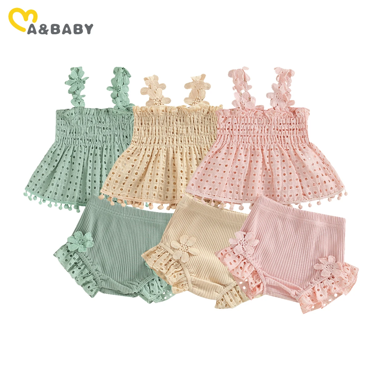 Ma&Baby 0-18M Baby Girls Clothes Sets Newborn Infant Toddler Summer Lace Floarl Sleeveless Tops Shorts Outfits