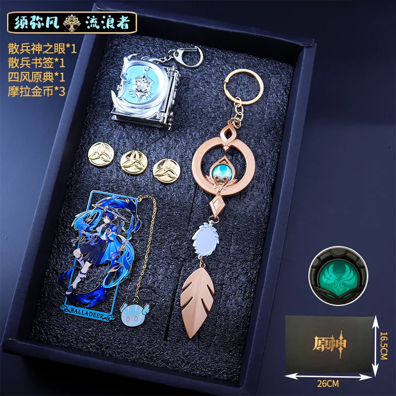 Anime Game Genshin Impact Luminous 7 Element Eye of God Klee Venti Zhongli Nahida Keychains Bookmark Mora Gold Coin Gift Box Set