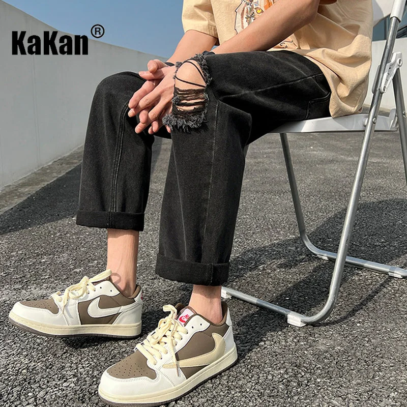 Kakan - European and American New Men's Loose Straight Leg Jeans, Vintage Washed Old Worn Long Jeans K24-ASN716