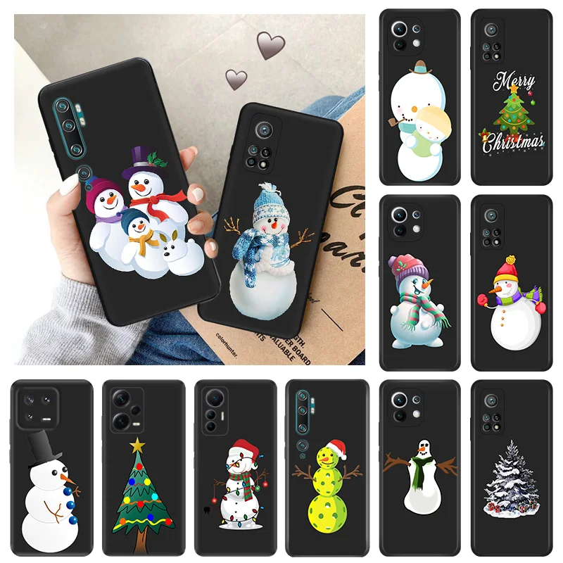 Soft Case for Redmi Note13 Pro 5G Note12 13C Xiaomi 13 Pro 12 Lite 12t 12x 12c Snowman Christmas Tree Black Phone Cases Cover