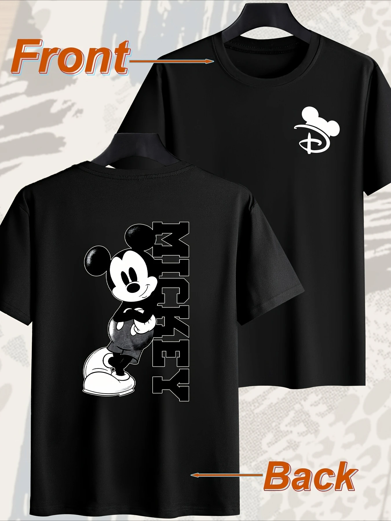 

Mickey Mouse Tee Black Casual Crew Neck T-Shirt with Front & Back Print Casual Wear Unisex Couple Streetwear Trendy Oversize Top