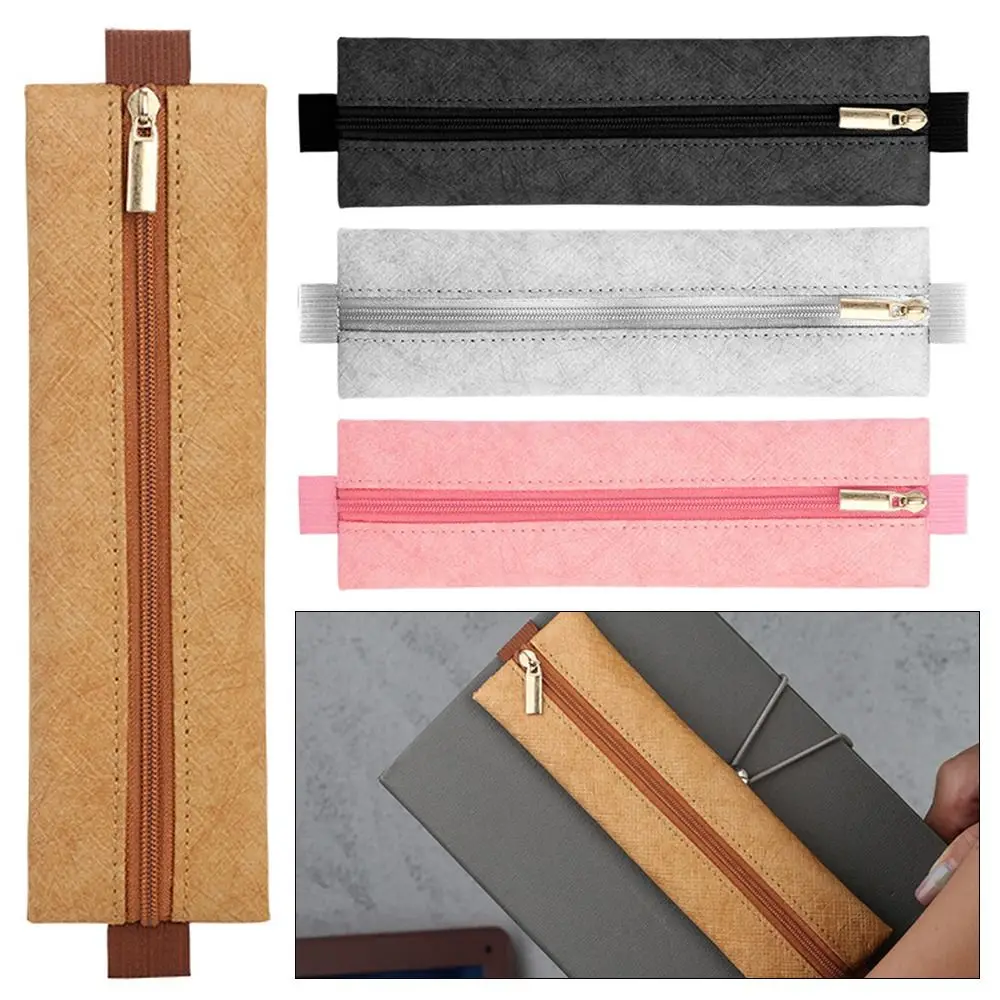 Elastic Buckle Pen Bag Simple Portable Large Capacity Pen Holder Tyvek Pencil Case Office Meeting