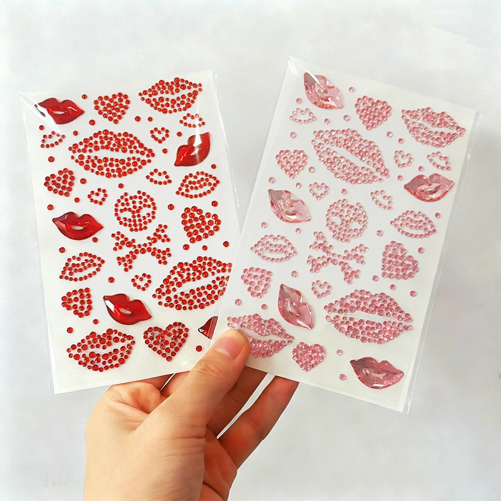 

1 шт., поцелуй, красные, розовые губы, стразы для лица, наклейка на день Святого Валентина, сделай сам, глаза, лицо, тело, алмазная татуировка, макияж, вечерние украшения для сцены