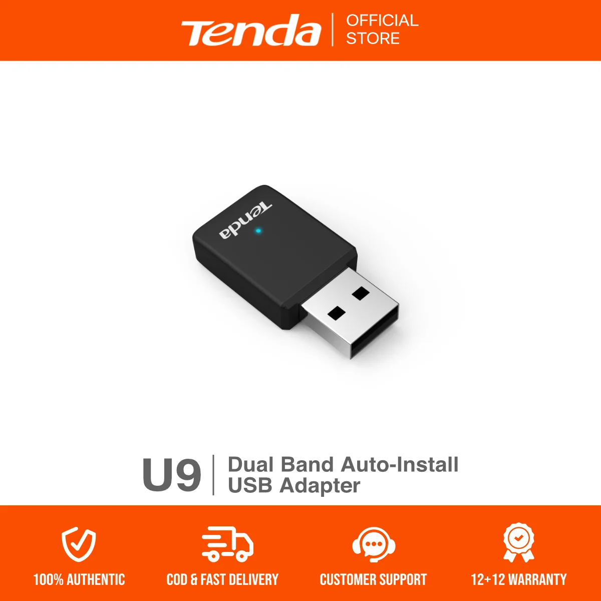 Tenda U9 AC650 Wireless Dual Band USB Adapter | Auto Install | MU-MIMO | Mini Design | Wifi Dongle | Plug & Play