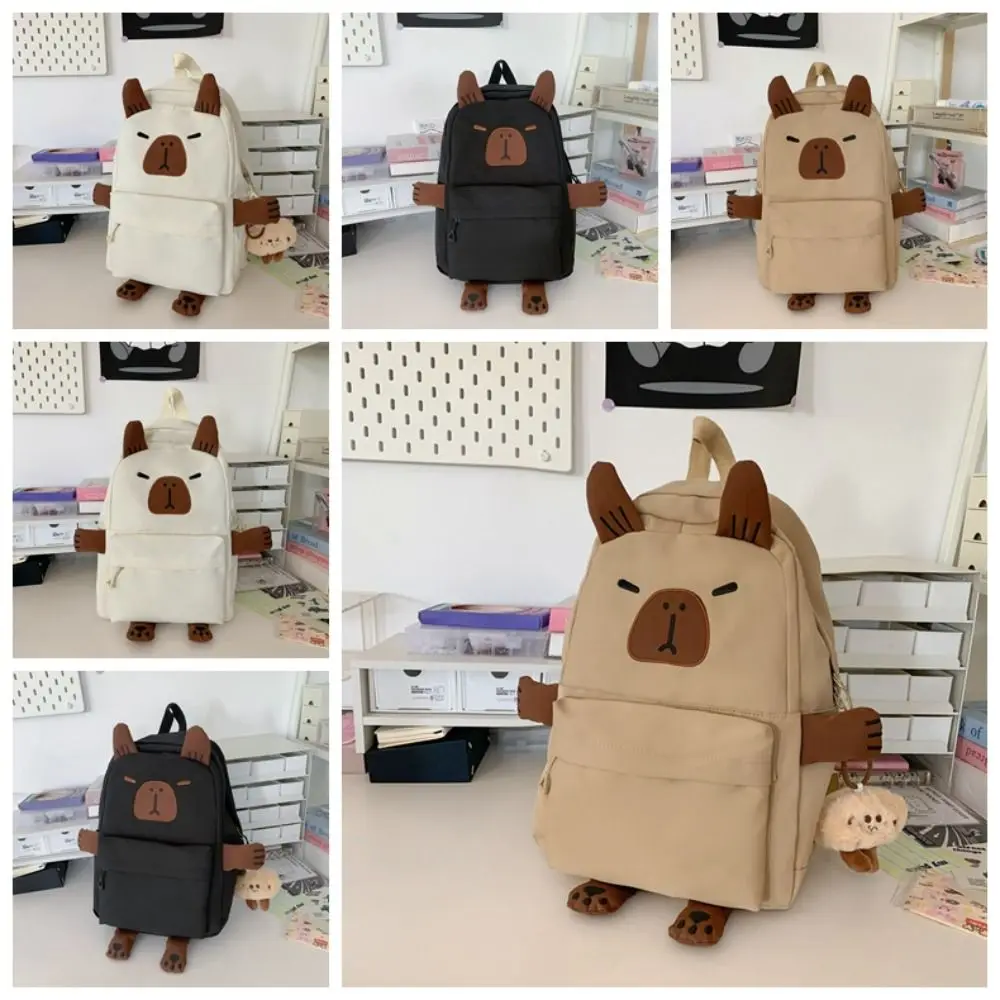 Plush Doll Keychain Capybara Backpack Thickened Wide Straps Cartoon Animal Daypack Multi Functional Lightweight