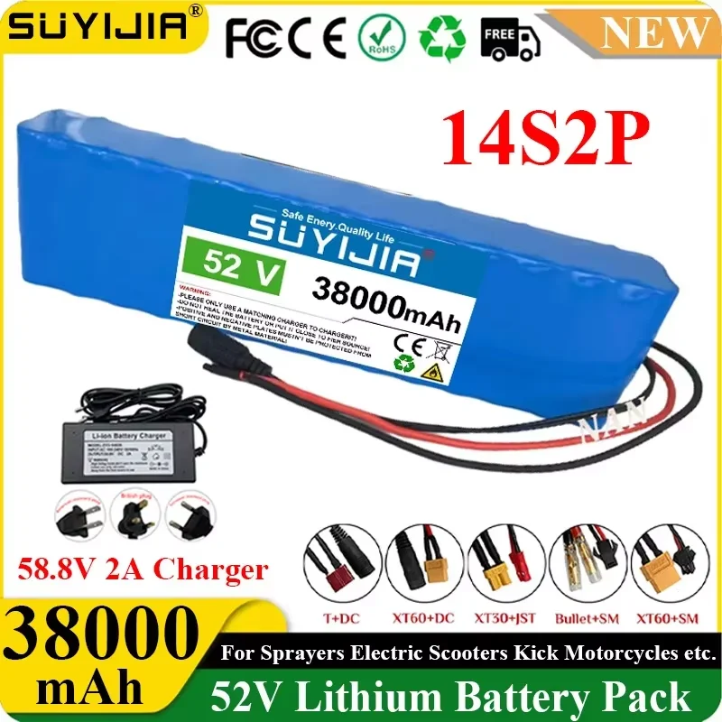 Best-Selling 14S2P 52V 38000mAh 18650 Lithium Batteries Pack Built-in Smart BMS for Electric Bicycle Unicycle Scooter Wheelchair