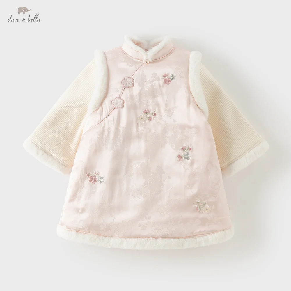 Dave Bella Baby Dresses Children’s Winter Plush Dress For Girl’s One-piece Clothes Aged 3 To 12 Soft Sweet Pink Party DB4264743