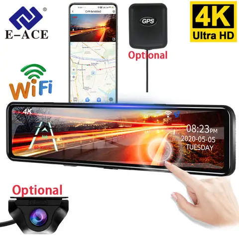 Dashcam 4K GPS WIFI Touch 12 Inch  Night Vision Car DVR Dash Cam Black box Video recorder Camera Rear View Smart androi 70 gol