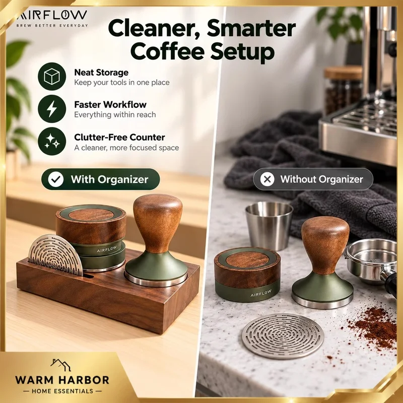 Airflow Solid Wood Espresso Tool Organizer Tamper Distributor Stand Puck Screen Storage Rack Coffee Station Accessories Holder
