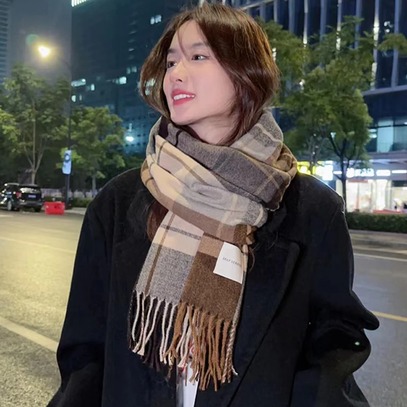 Autumn And Winter Warmth Thick Fashion Versatile Lattice Scarf Men And Women