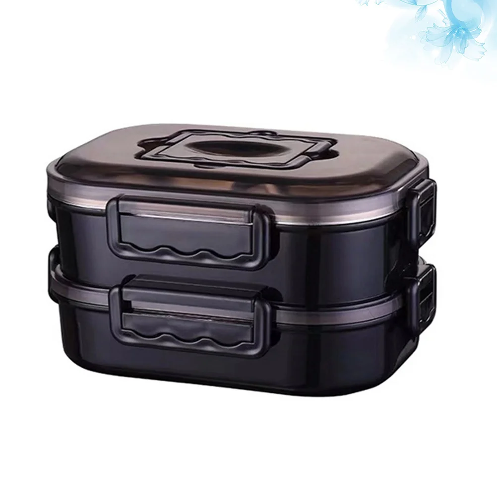 

Double Layer Portable Lunch Box Black Silicone Stainless Steel PP Leakproof Heat Preservation for Office Work Outdoor