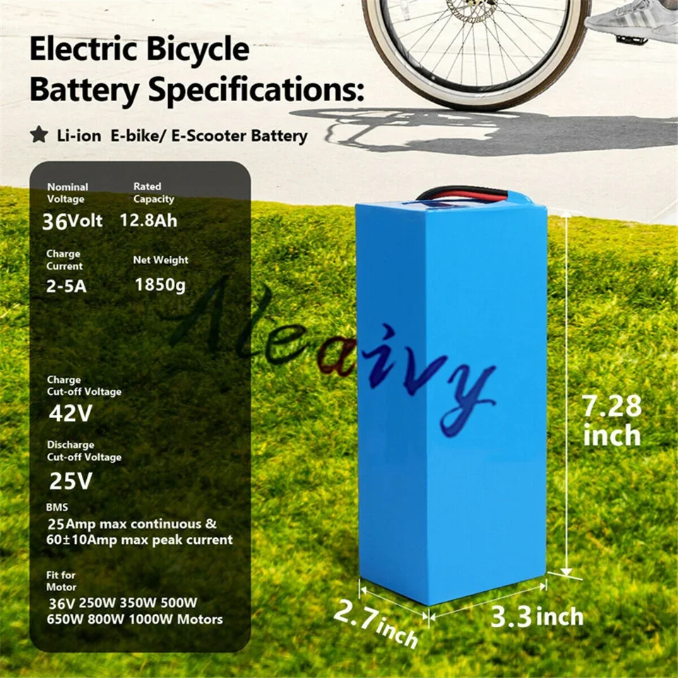 36V 14Ah 10S4P 18650 Battery Pack with BMS & Built-in 30A Fuse, 36V 14000mAh for 350W 500W 750W 1000W Electric Scooter & E-Bike
