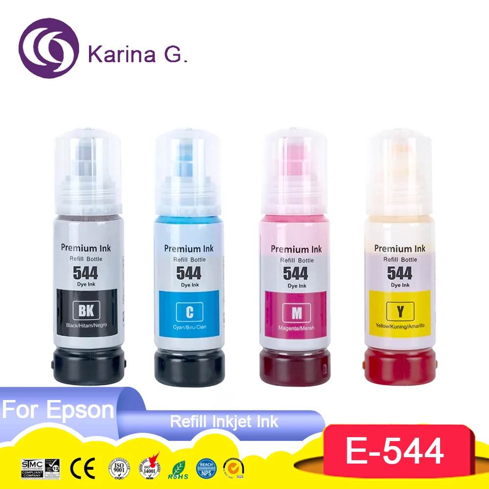 544 T544 Premium Color Compatible Bottle Water Based Refill Inkjet Ink for Epson EcoTank L1210/L1250/L3110/L3150/L3210 Printer